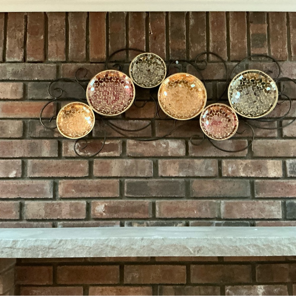 Decorative Mosaic Circle Metal Wall Art - Multicolored Bronze Frame